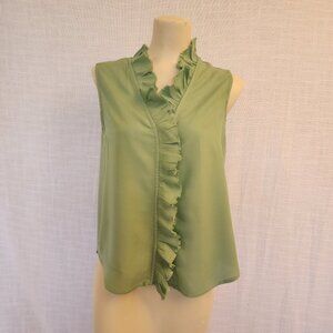 NWOT Dylan W XS Green 100% Rayon Sleeveless Ruffle Blouse Lightweight  A248